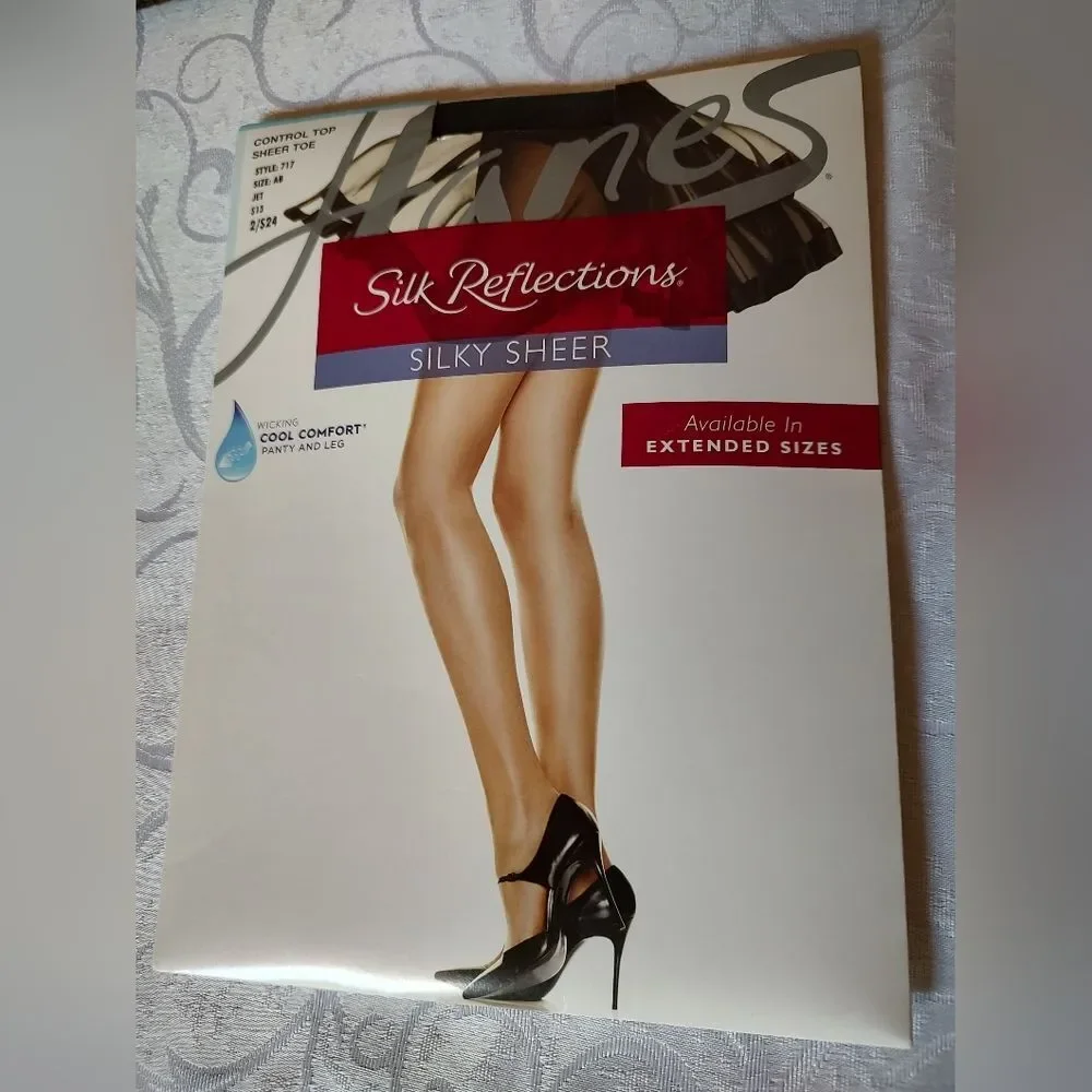 Hanes Jet Black Silky Sheer Panty Hose Size AB